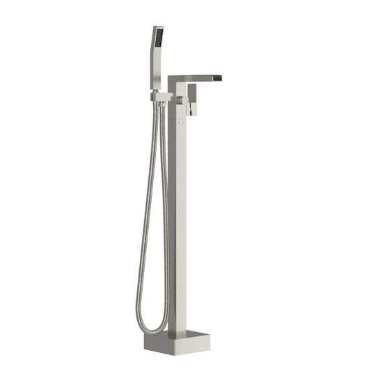 Freestanding Bathtub Faucet Waterfall Tub Filler Floor Mount Solid Brass With Hand Shower - Brushed Nickel Daily Nest