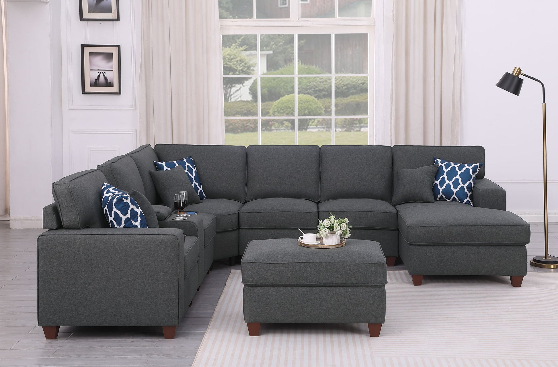 Tina - 8 Piece Upholstered Sectional With Ottoman Urban Retreats