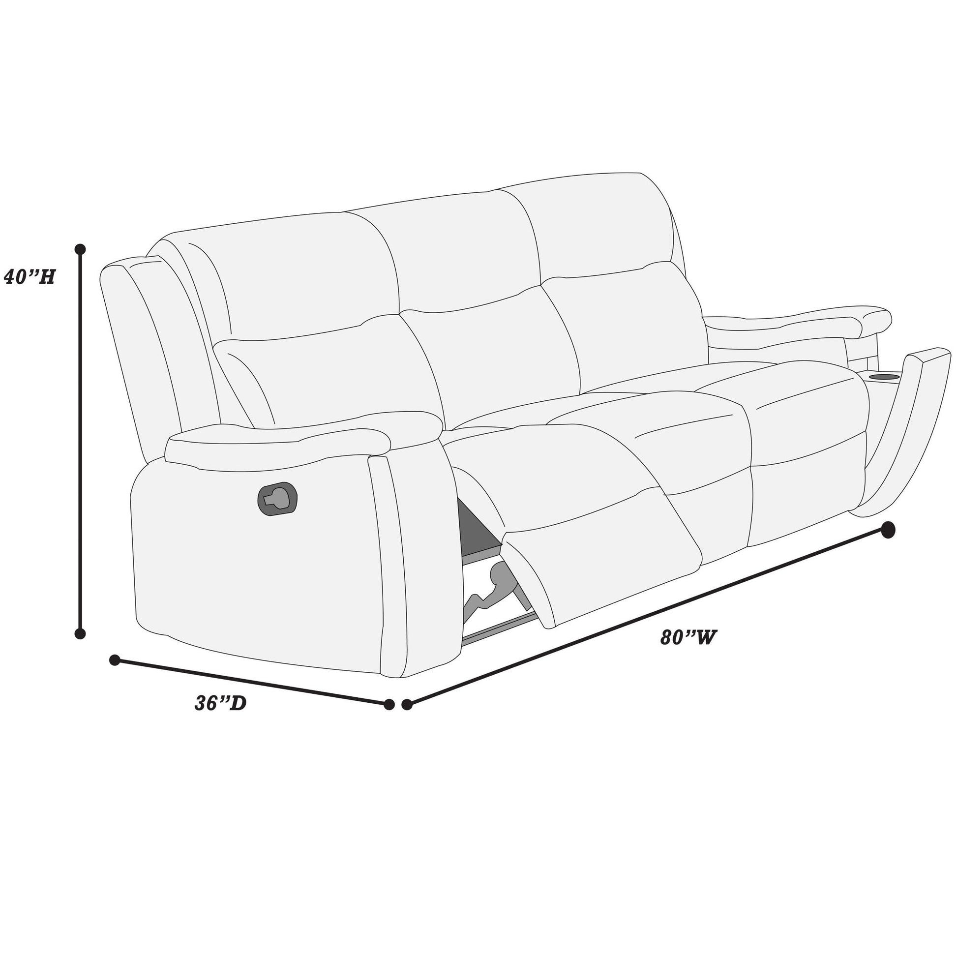 1 Piece Manual Motion Sofa Console Loveseat With Plush Back Cushion And Hidden Cup Holder - Auburn Home Essentials
