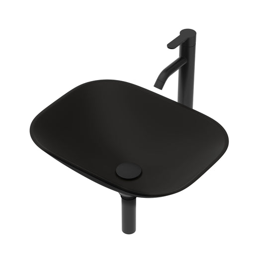 Artistic Tempered Glass Vessel Sink With Faucet And Pop Up Drain - Matte Black Daily Nest