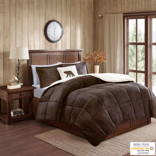 Alton - Down Alternative Comforter Set - Brown / Ivory