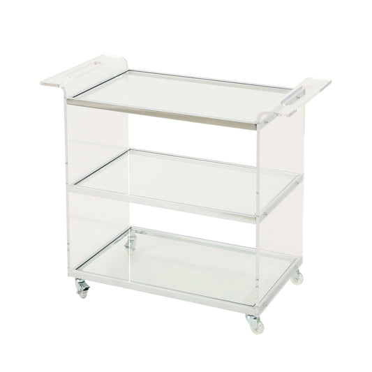 Elegant Acrylic Bar Cart With Tempered Glass Shelves And Rattan Metal Frame - Clear Noble House