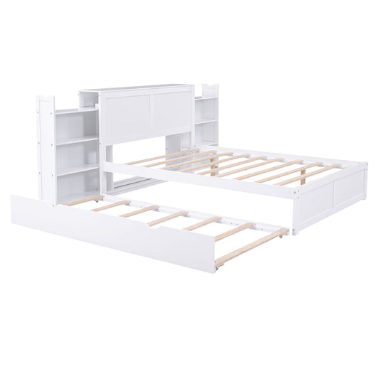 Storage Platform Bed With Pull Out Shelves And Trundle Hearth and Haven