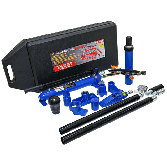 10 Ton Portable Hydraulic Equipment Kit For Metal Work - Black / Blue Daily Nest