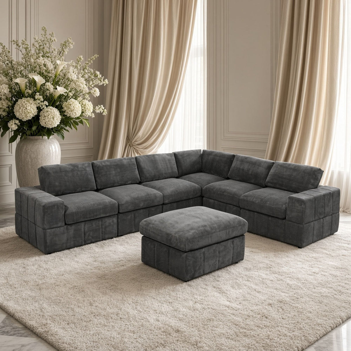 Oversized Modular Sectional Sofa, 7 Piece Reversible With Ottoman - Dark Gray Home Essentials