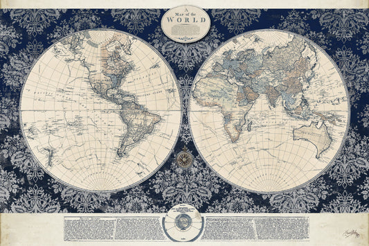 Framed - Blue Map Of The Worldelizabethmedley - Blue