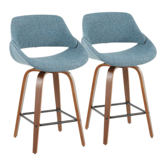 Fabrico - Mid-Century Modern Counter Stool (Set of 2) - Walnut / Blue Lumi Source