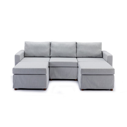 3 Seat Module Sectional Sofa Couch With 2 Ottoman For Living Room, Seat Cushion And Back Cushion Non-Removable And Non-Washable