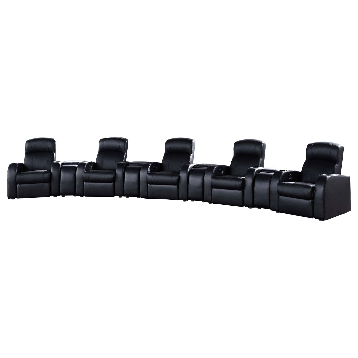 9 Piece Home Theater Seating Set With Recliners And Wedge Consoles - Black Furniture Max