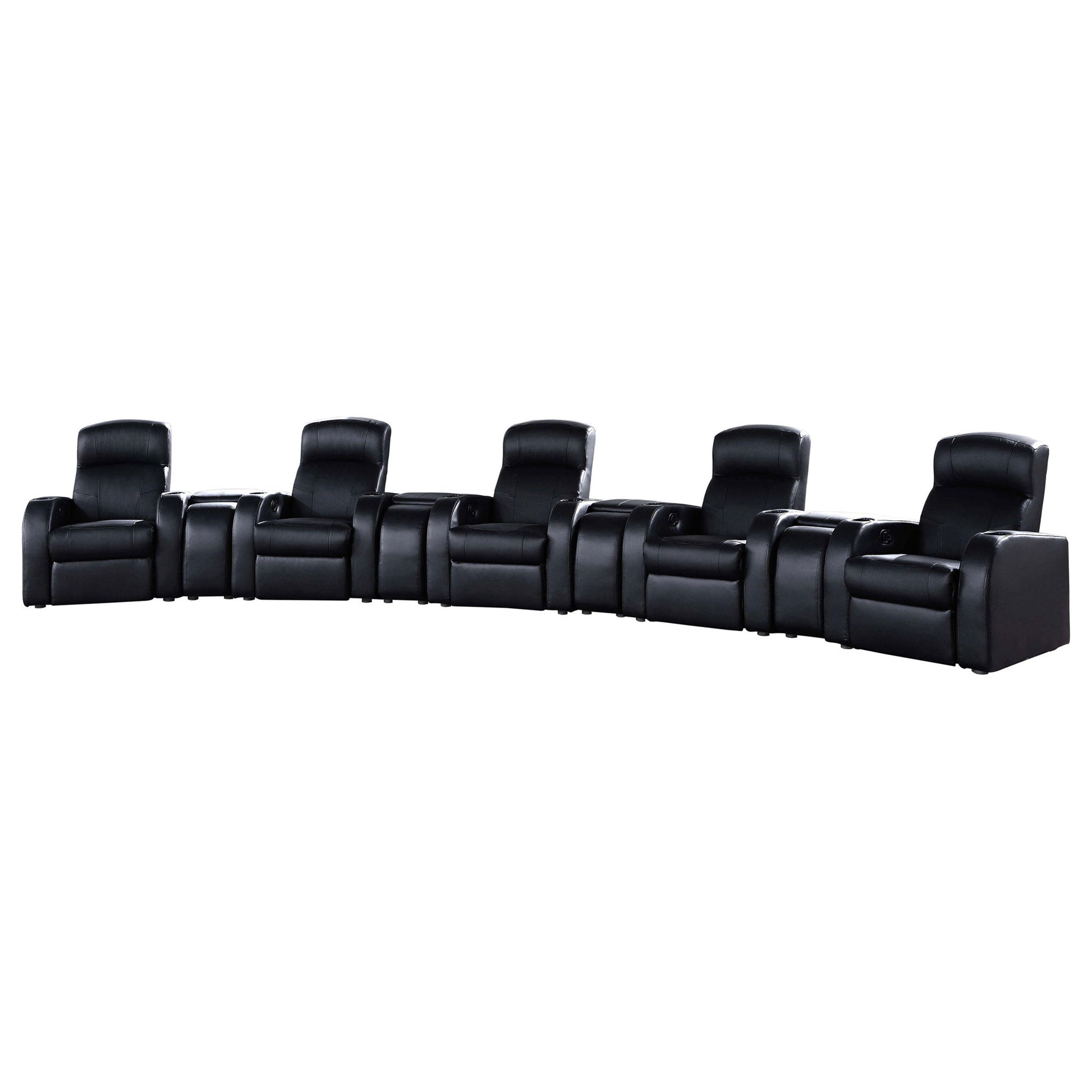 9 Piece Home Theater Seating Set With Recliners And Wedge Consoles - Black Furniture Max