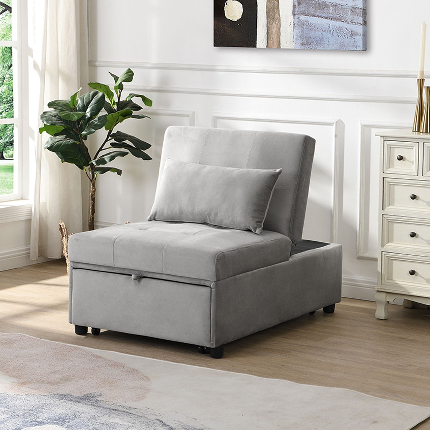 Folding Ottoman Sofa Bed - Gray Fabric Home Essentials