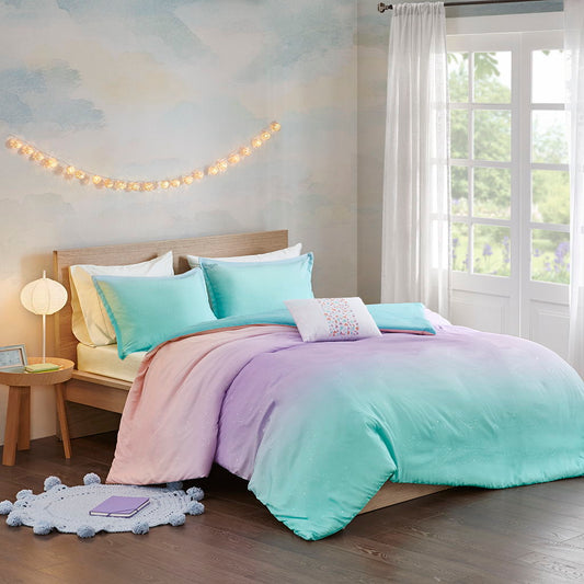 Glimmer - Metallic Glitter Printed Reversible Duvet Cover Set - Aqua