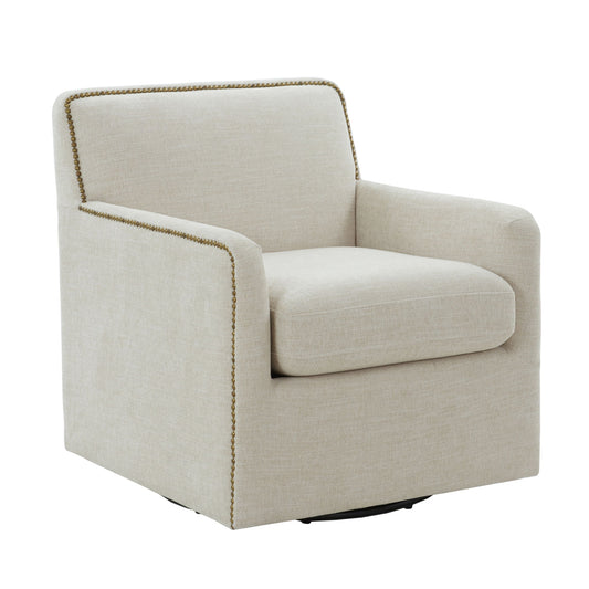 Tolland - Swivel Accent Chair With Antique Brass Nailhead Trim - Beige Home Essentials