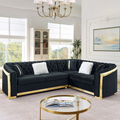 L Shaped Chesterfield Sectional Sofa With Stainless Steel Accents Home Essentials