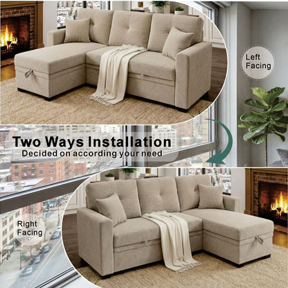 Sleeper Sectional With Pull Out Bed, Reversible Chaise Home Essentials