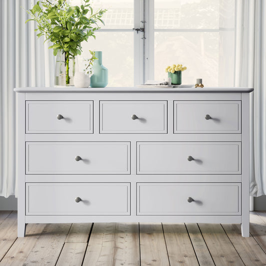 7 Drawers Solid Wood Dresser - White