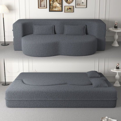 Modern Floor Sofa, With 2 Pillows, Convertible Teddy Fabric Foam Filled Bed Home Essentials