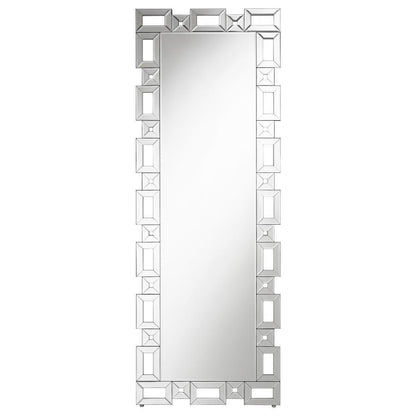 Tavin - Geometric Frame Standing Mirror - Silver CoasterEssence