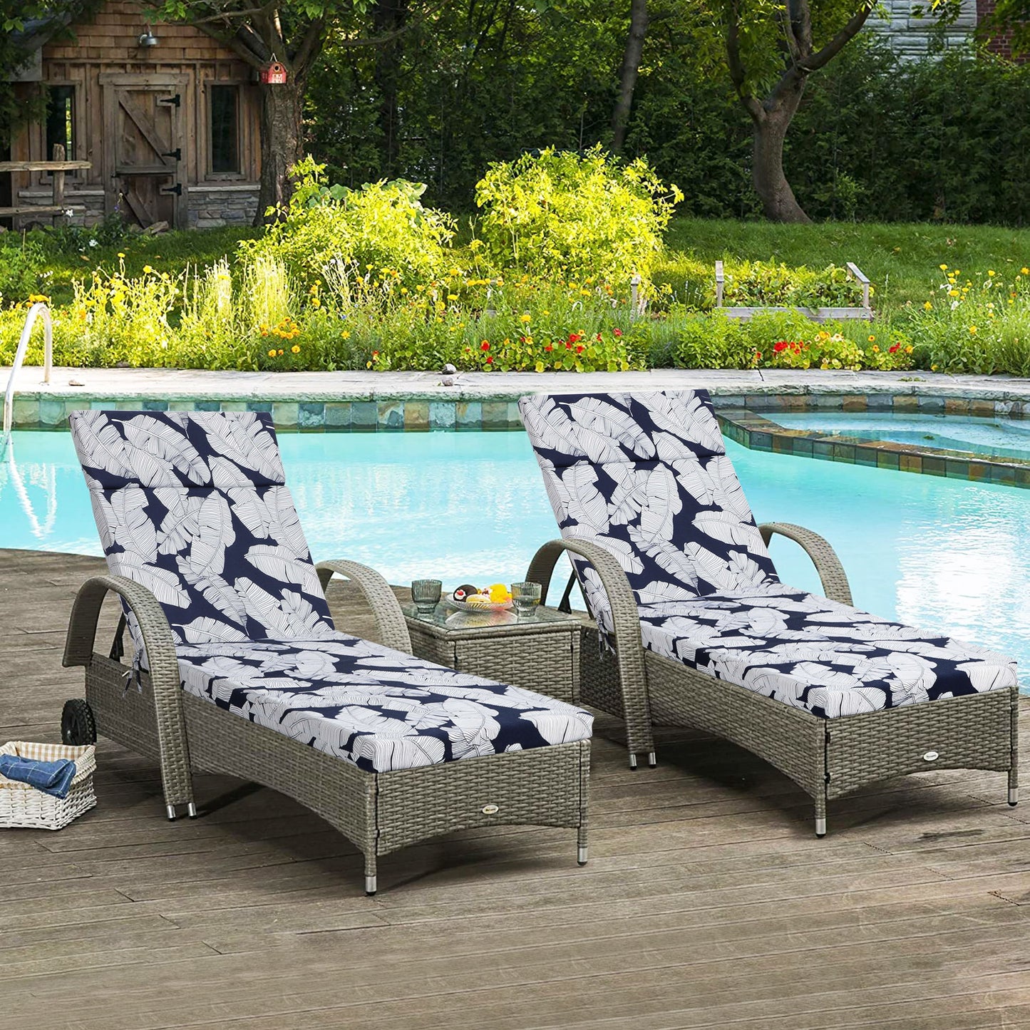 2 Piece Chaise Lounge Chair Cushion Set With Ties Home Essentials
