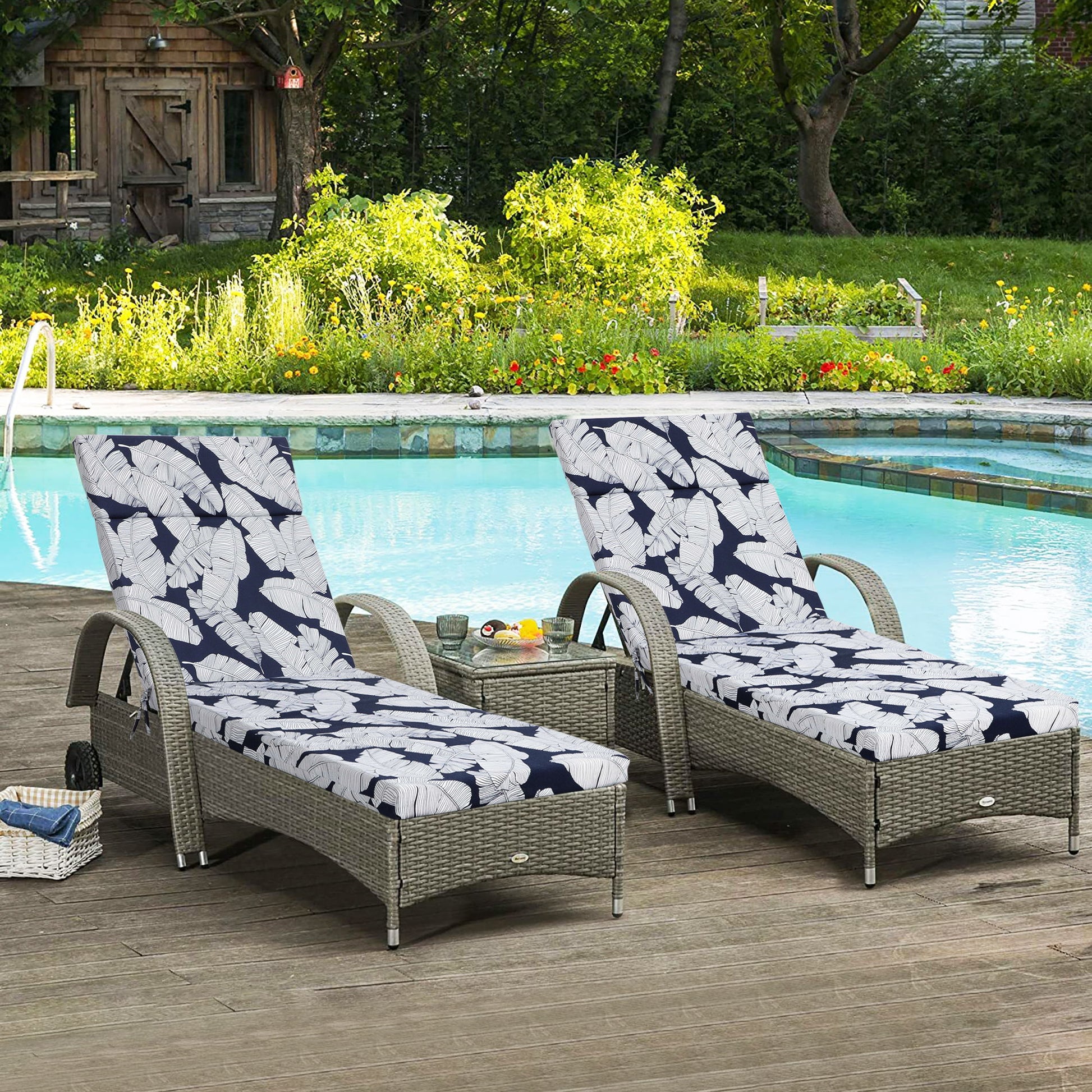 2 Piece Chaise Lounge Chair Cushion Set With Ties Home Essentials