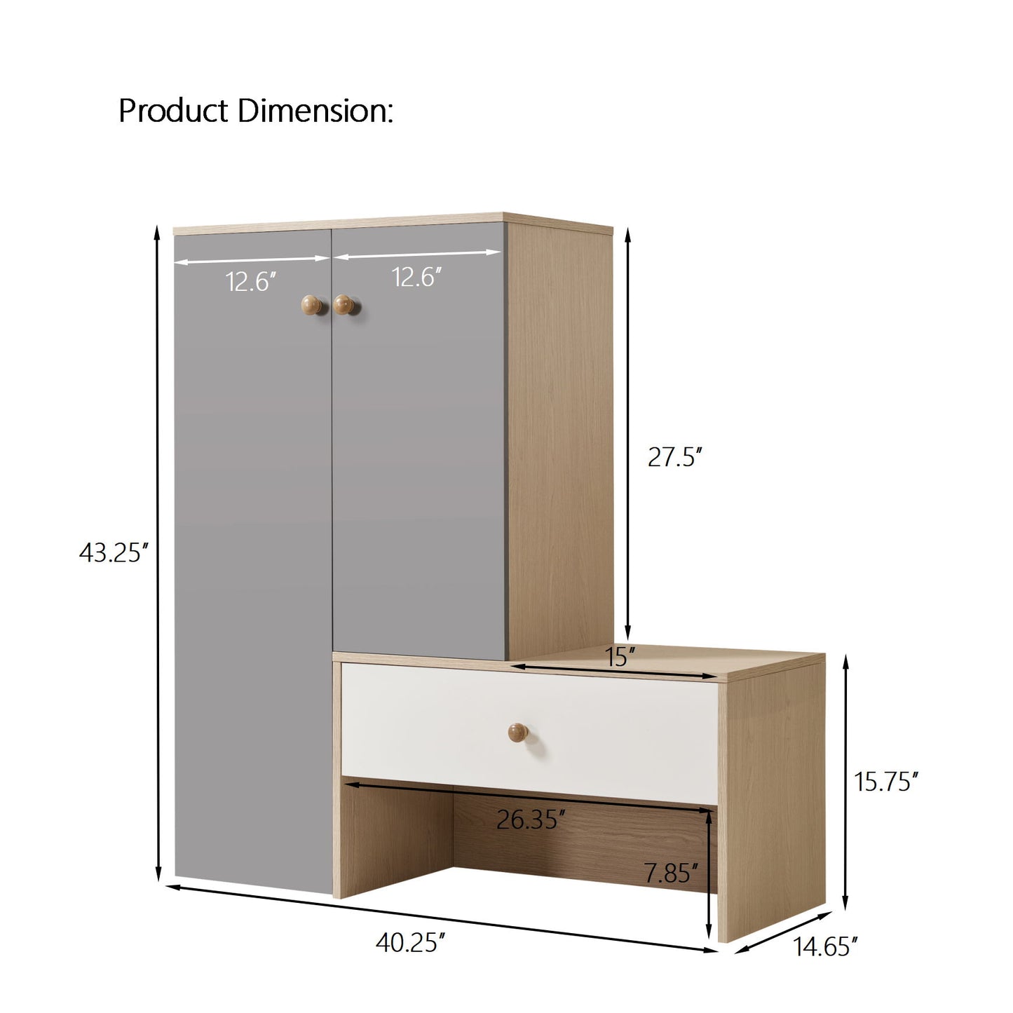 Modern Multi Functional Shoe Storage Bench & Cabinets With Adjustable Shelves - Gray / Natural Wood / White Daily Nest