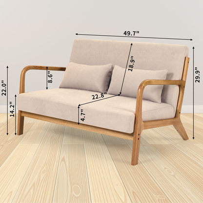 Leisure Chair With Solid Wood Armrest And Feet, Mid-Century Modern Accent Sofa, 2 Seat Home Essentials