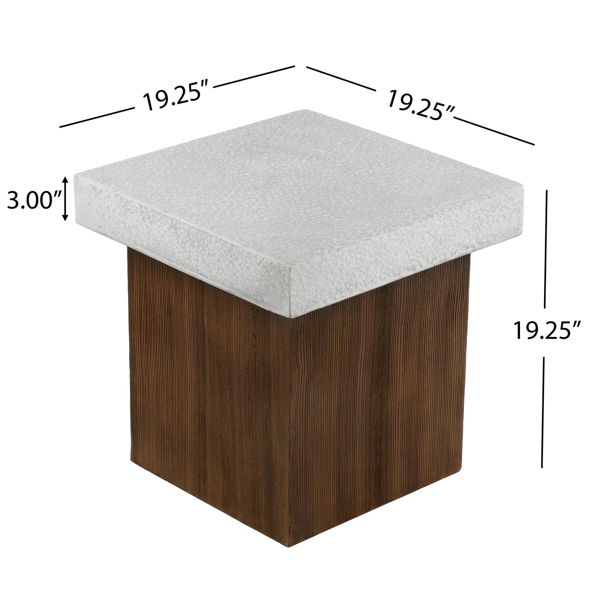 Mgo Square Side Table With Faux Stone Top And Wood Frame - Antique White / Natural Wood Noble House