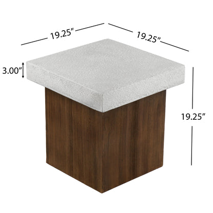 Mgo Square Side Table With Faux Stone Top And Wood Frame - Antique White / Natural Wood Noble House