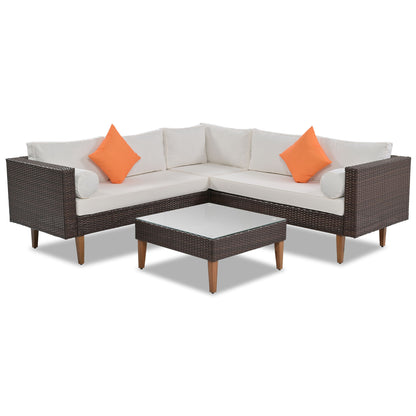 4 Pieces Outdoor Wicker L-Shape Sofa Set Hearth and Haven