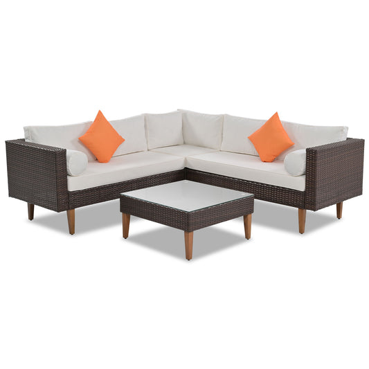 4 Pieces Outdoor Wicker L-Shape Sofa Set Hearth and Haven