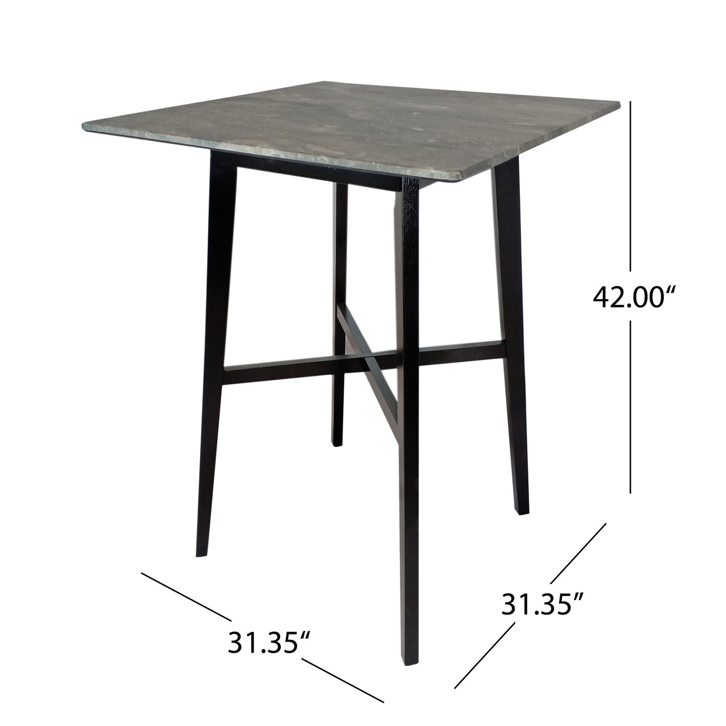 Modern Bar Height Dining Table, Rubberwood Legs And Laminate Table Top Noble House