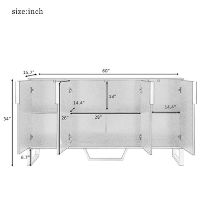 Modern Sideboard With Four Doors, Metal Handles & Legs And Adjustable Shelves Kitchen Cabinet Hearth and Haven