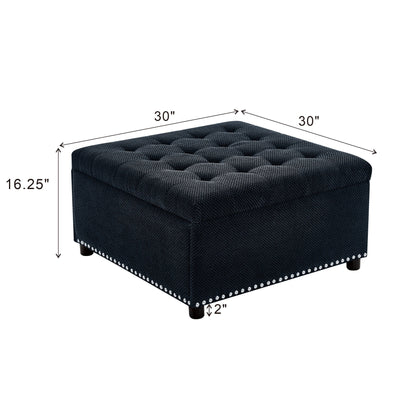 Square Tufted Storage Ottoman With Nailhead Trim Home Essentials