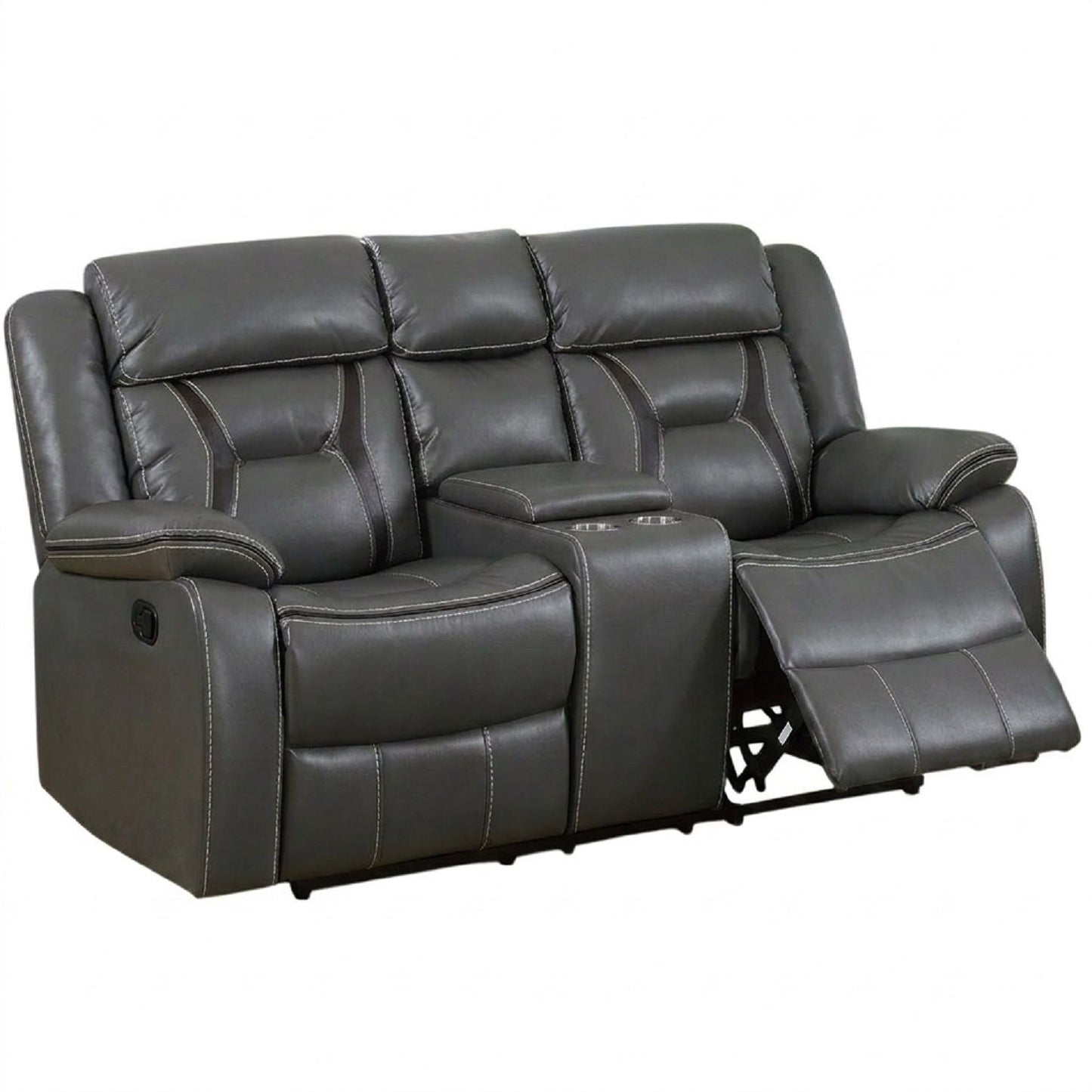 Modern Reclining Loveseat With Console, Cup Holders, Storage Home Essentials