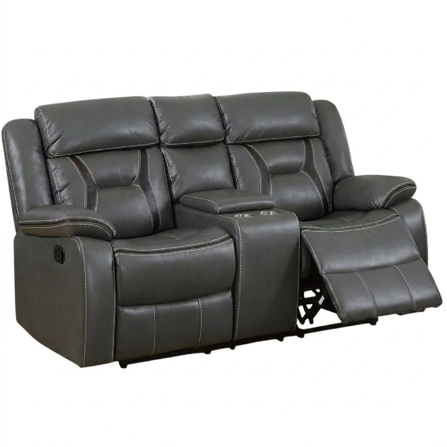 Modern Reclining Loveseat With Console, Cup Holders, Storage Home Essentials
