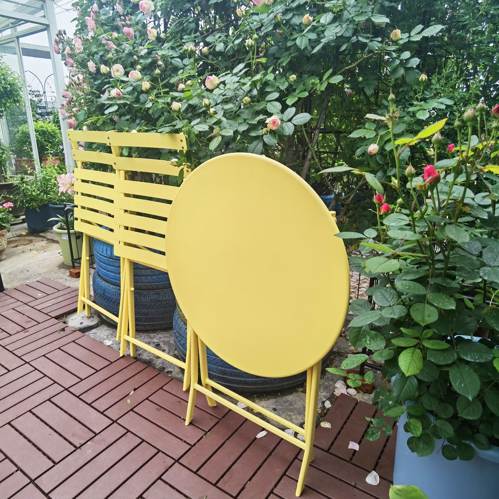 3 Piece Patio Bistro Set Of Foldable Round Table And Chairs Home Essentials