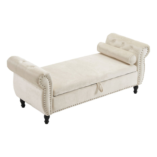 Luxurious Velvet Multifunctional Storage Ottoman Bench With Pillow Noble House