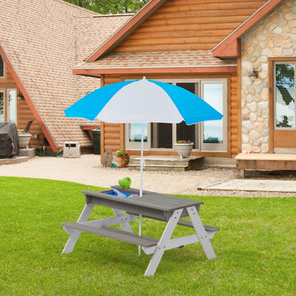 Wooden Kids Picnic Table, Sand And Water Table With Umbrella, Activity Table For Outdoor Backyard Patio Play - White / Gray Home Essentials