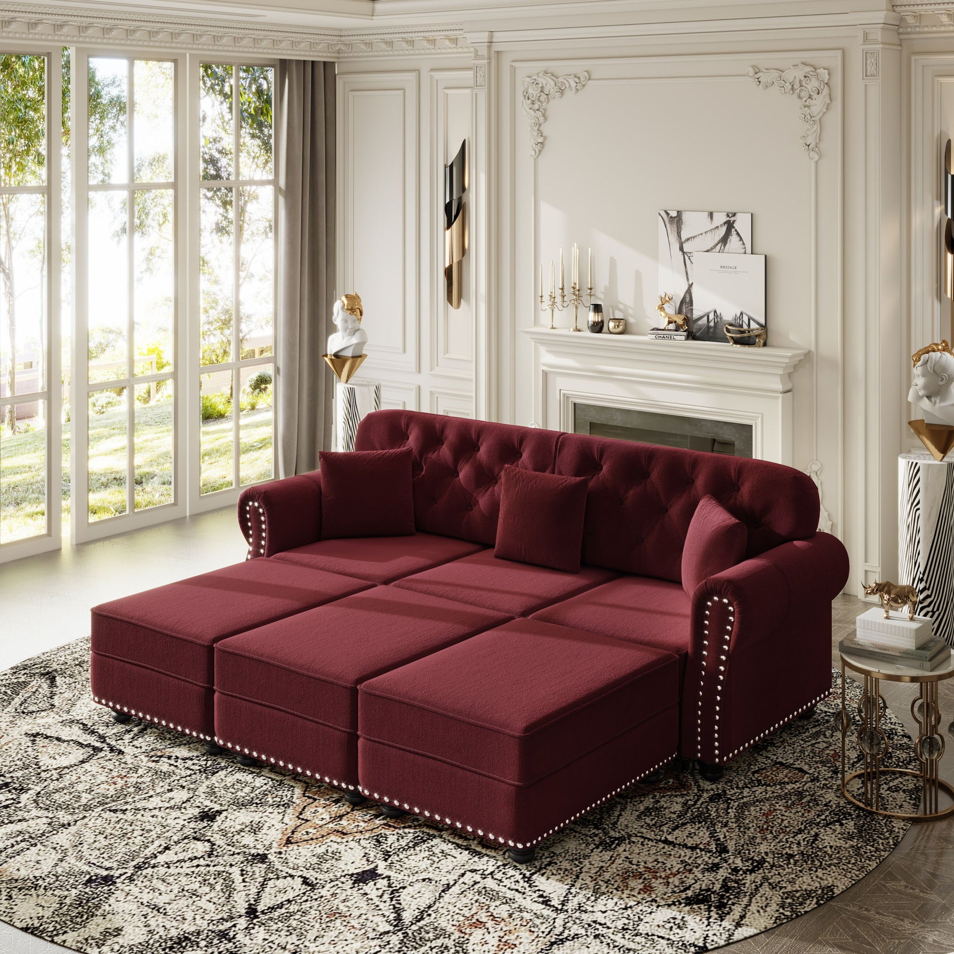 Upholstered Sofa Set With Nailhead Trim And Rolled Armrests, Includes Pillows Home Essentials