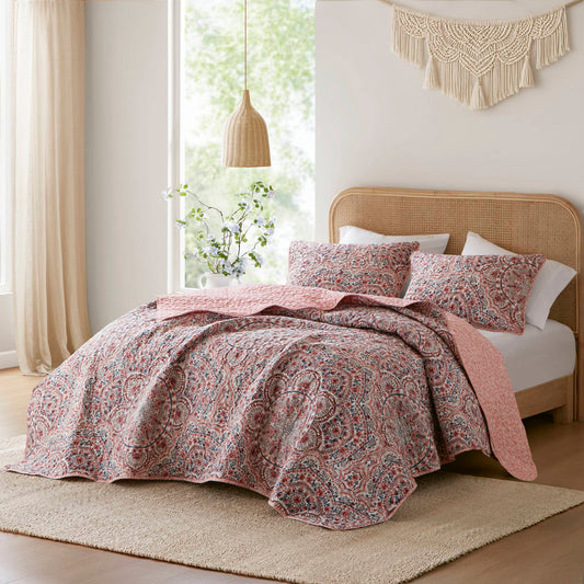 Valerie - King Boho Floral Reversible Quilt - Pink Super Listing