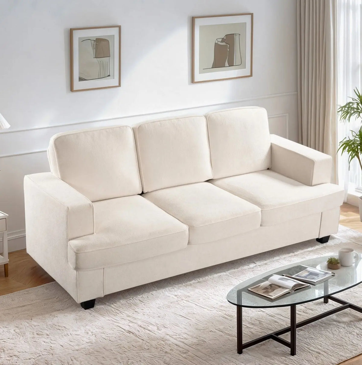 Modern Sofa, Comfortable 3 Seater Couch With Deep Seating, Loose Back Cushions, Wide Arms US Pride