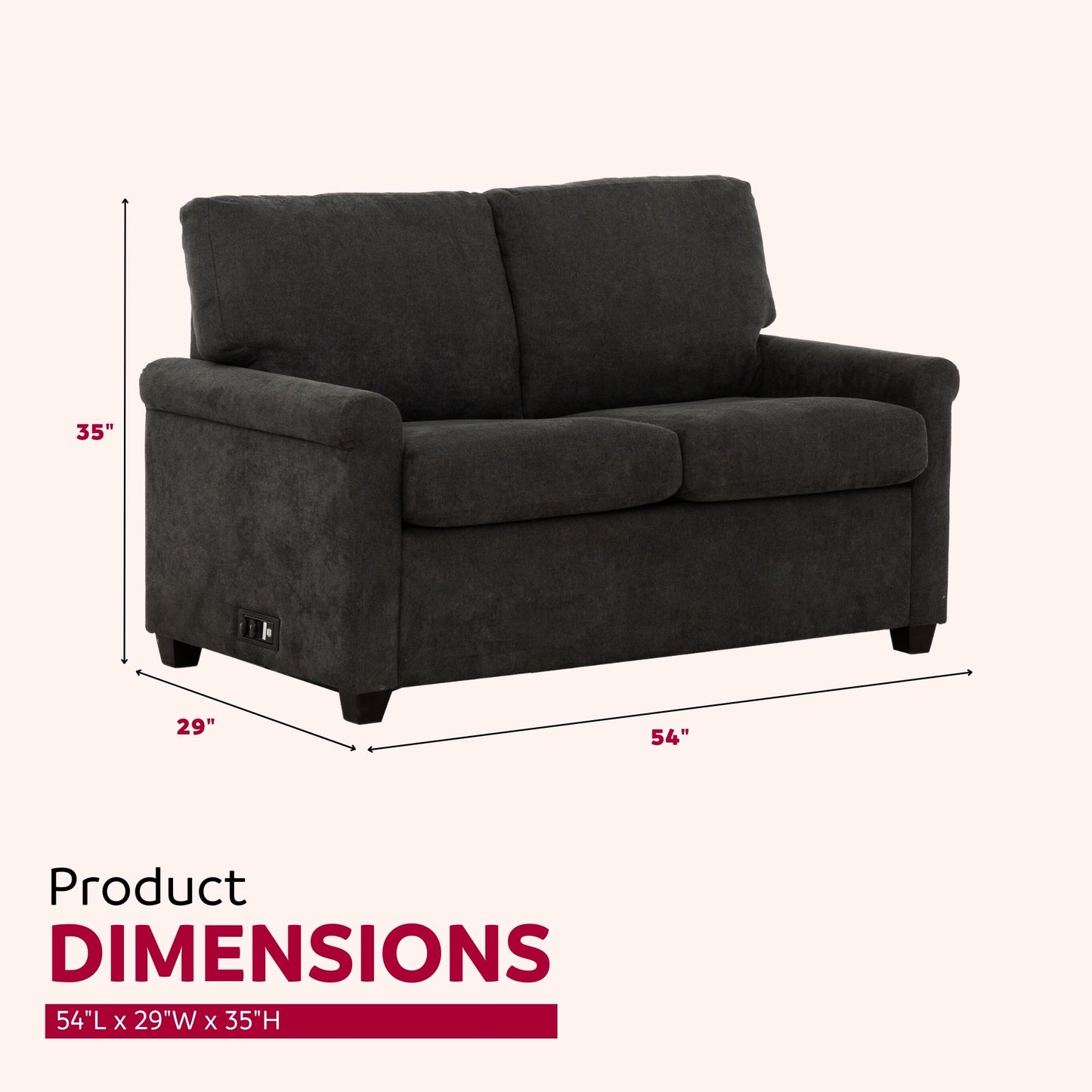 Convertible Twin Sleeper Sofa With USB Ports, 2 Seater Upholstered Loveseat - Dark Gray Home Essentials