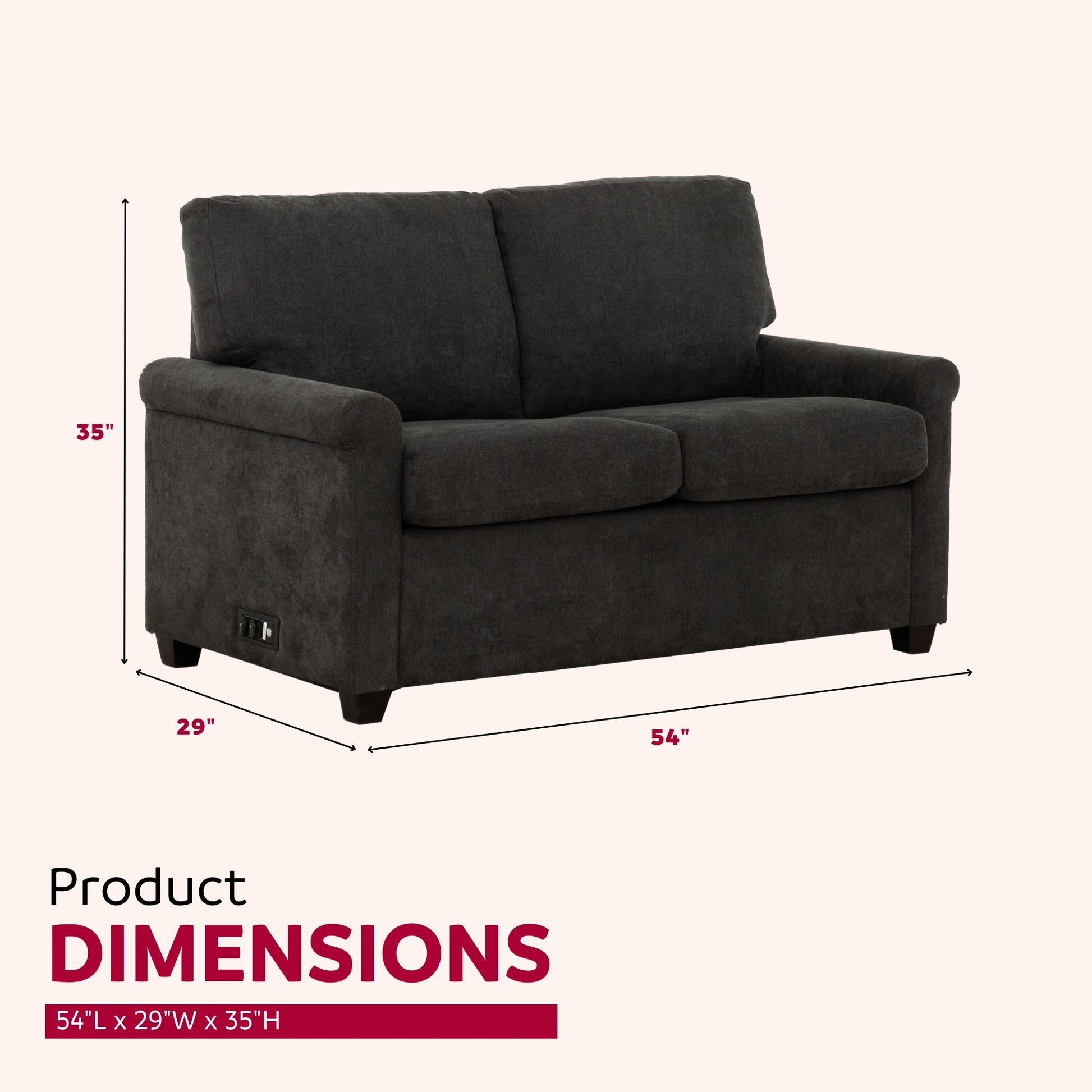 Convertible Twin Sleeper Sofa With USB Ports, 2 Seater Upholstered Loveseat - Dark Gray Home Essentials