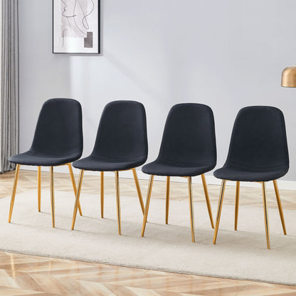 Luxury Simple Chair (Set of 4) Linen Cotton High Resilience Dining Chair With Metal en Legs - Black / Gold Home Essentials