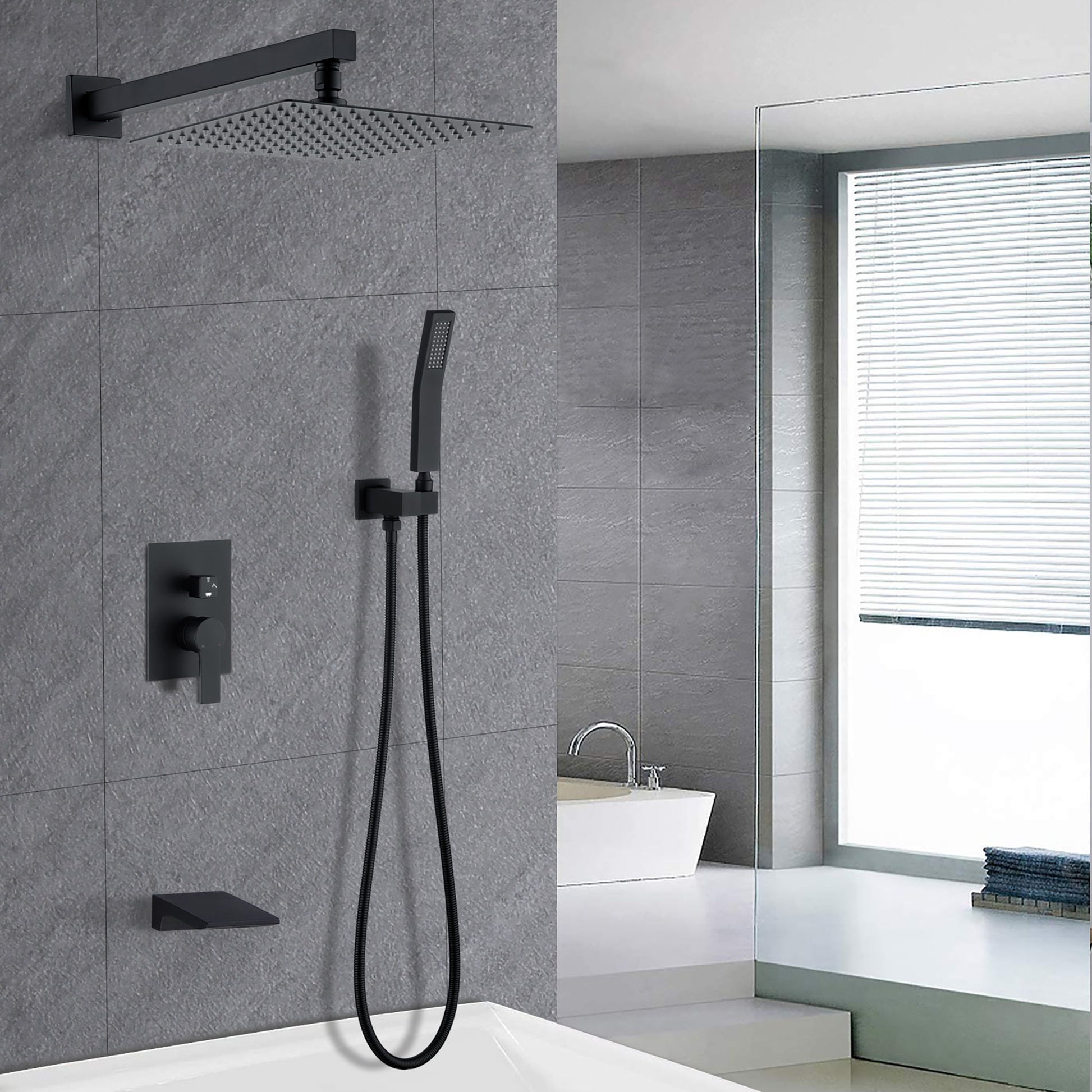 Tub Shower Faucet Set With 12" Rain Shower Head And Handheld Spray Combo Daily Nest