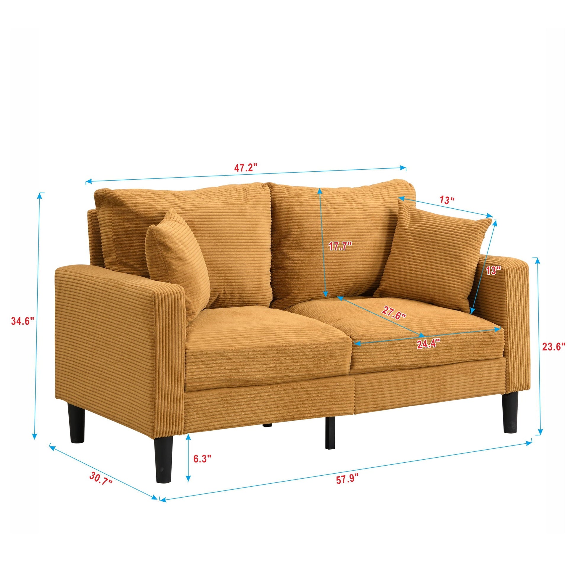High Resilience Loveseat Sofa With Wooden Frame Home Essentials