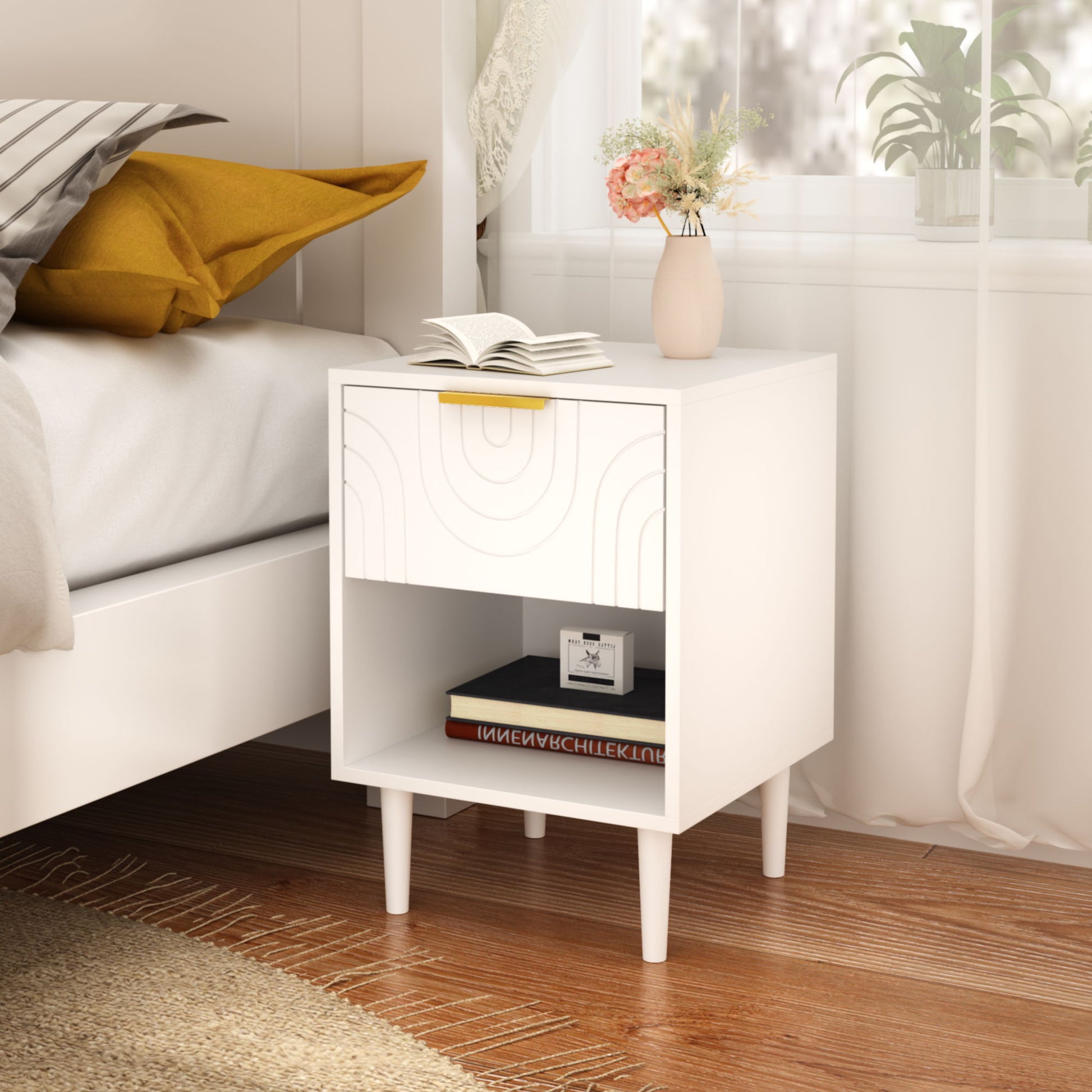 Nightstand With 1 Drawer And Open Shelf - White Home Essentials
