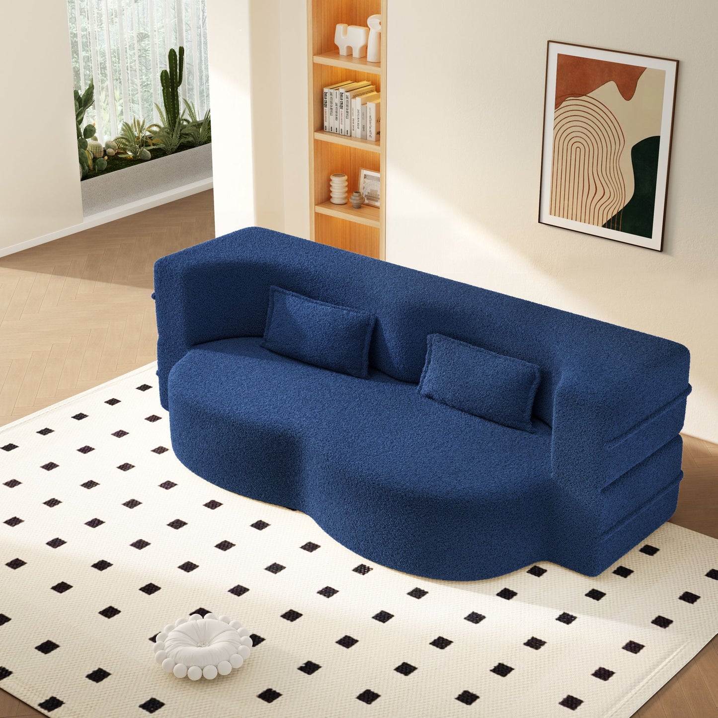 Modern Floor Sleeper Sofa Bed With 2 Pillows, Convertible Twin Size Folding Mattress For Living Room Home Essentials