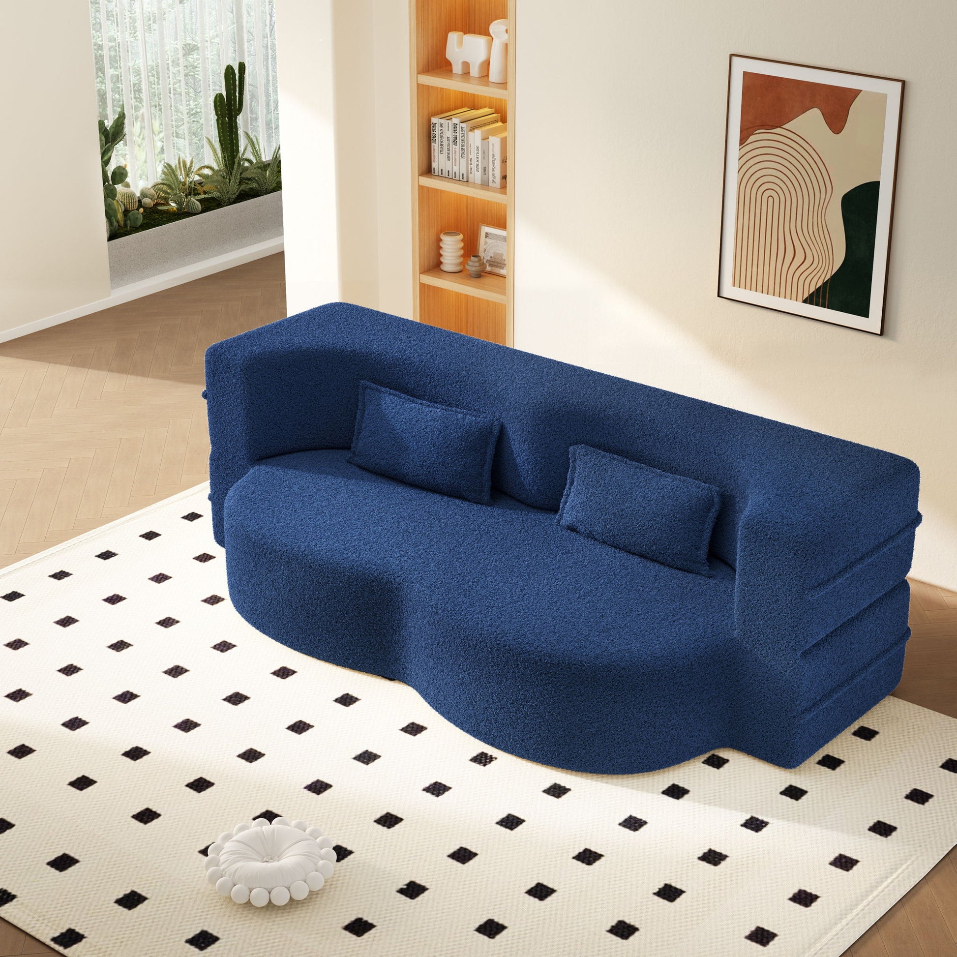Modern Floor Sleeper Sofa Bed With 2 Pillows, Convertible Twin Size Folding Mattress For Living Room Home Essentials
