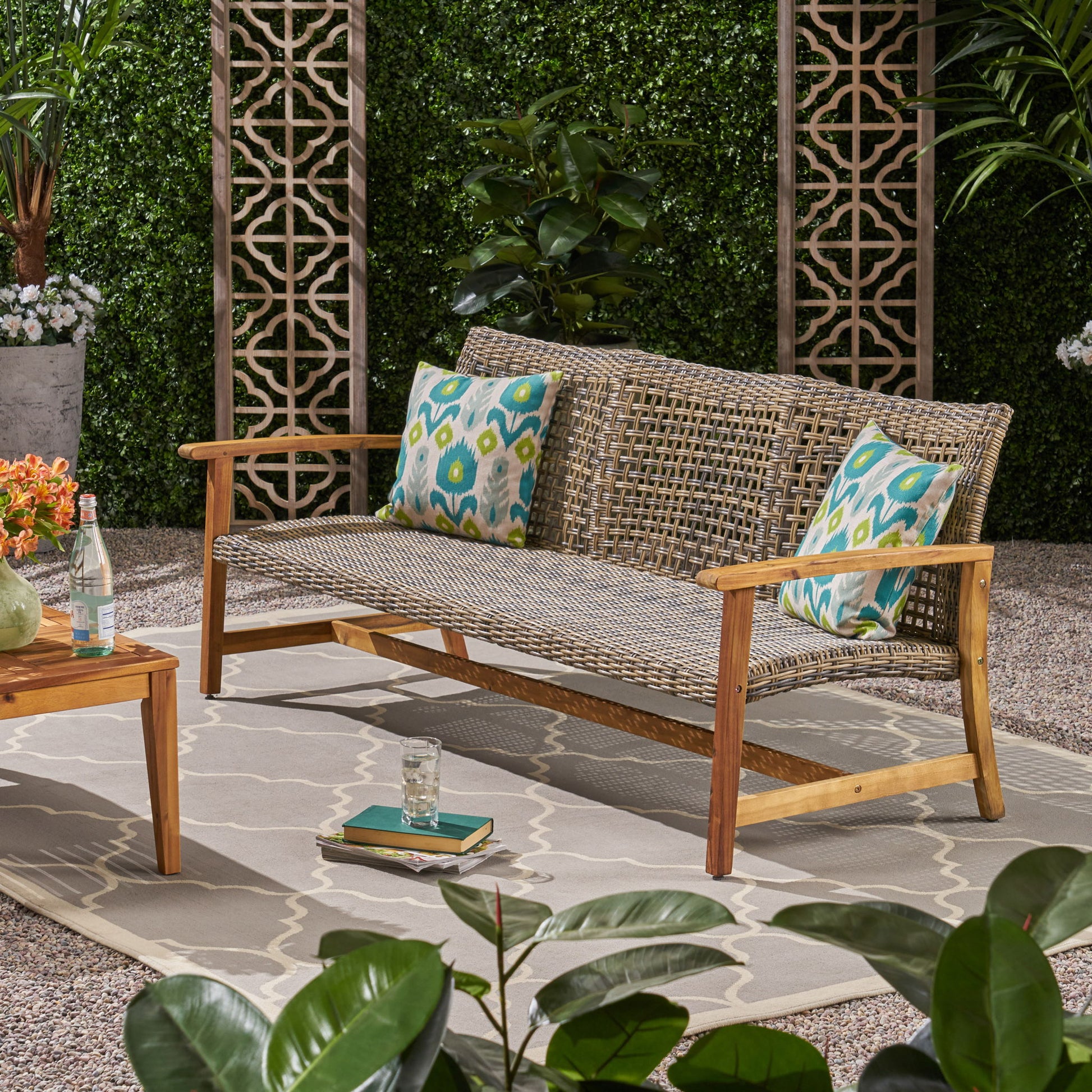 Outdoor 3 Seater Sofa With Rattan Cover - Gray Noble House